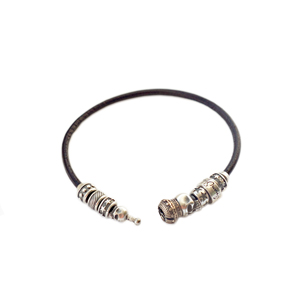 Браслет серебряный, бронза, чернение, кожа.