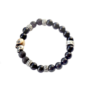Браслет серебряный, бронза, чернение, шары зделани из природного агата и вулканической лавы. Размер шаров 8 мм. 