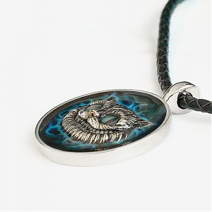 Подвеска Чеширский кот белое золото, эмаль.