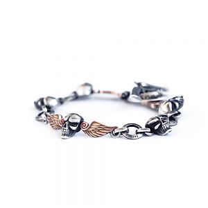 Браслет серебряный, чернение, крылья золотые.