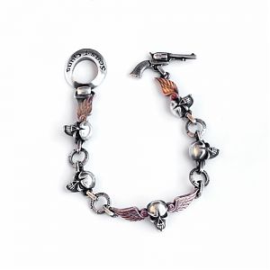 Браслет серебряный, чернение, крылья золотые.