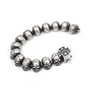 Браслет серебряный с черепами, чернение.