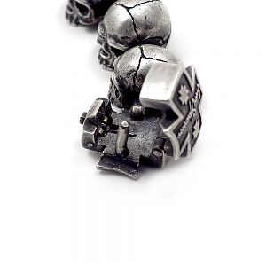 Браслет серебряный с черепами, чернение.