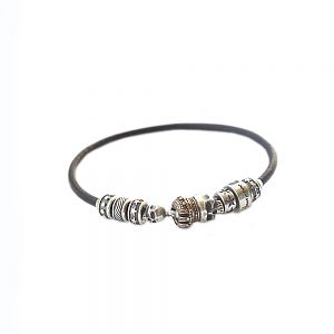 Браслет серебряный, бронза, чернение, кожа.